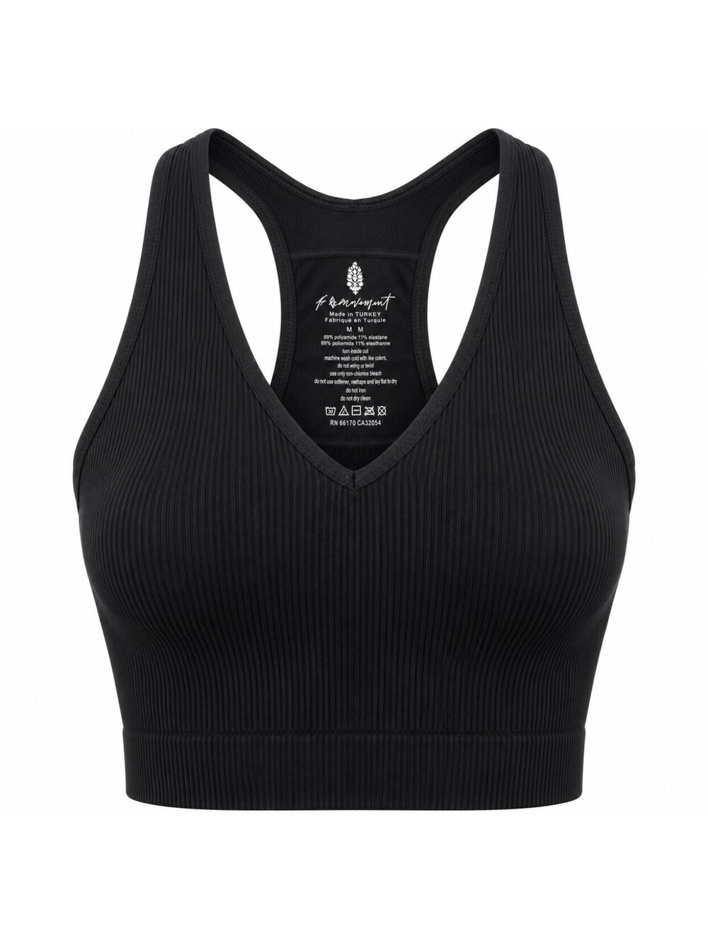 Free Movement Sports Bra Women’s Medium Black Ribbed Racerback Athletic Top New